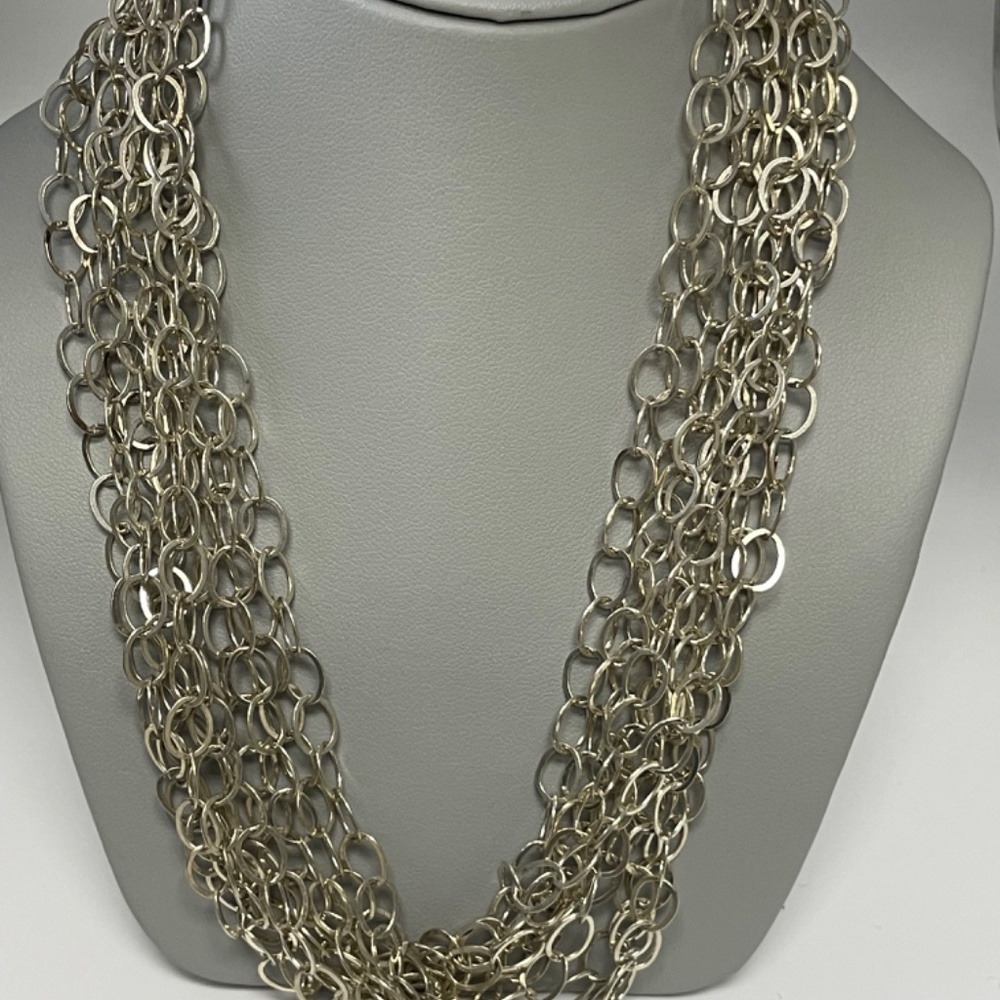 Layered Silver Chain Link Statement Necklace - image 4